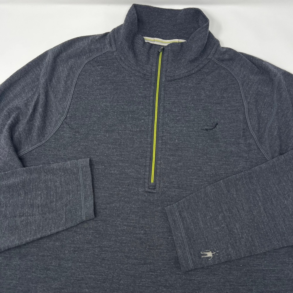 Smartwool Mens XL 1/4 Zip Merino Base Layer Sweater Gray Heather Pullover *Holes - Picture 1 of 11